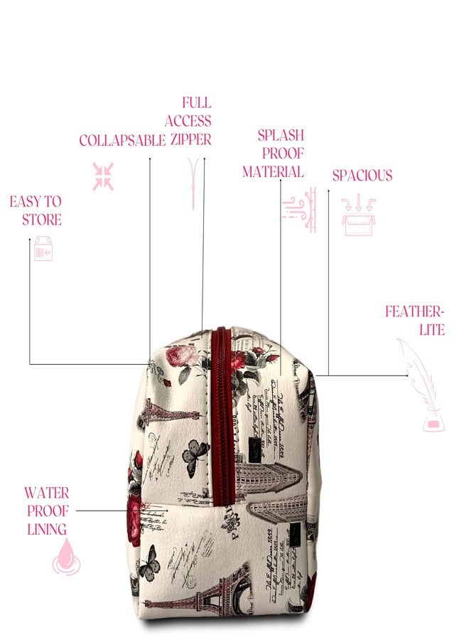 تبختر حقيبة أدوات تجميل للسفر إلى باريس، حقيبة مجوهرات، حقيبة مستحضرات تجميل، حقيبة أدوات تجميل متوسطة الحجم للنساء (أبيض) - Image 4